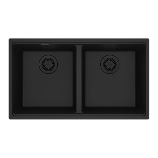 FRANKE MAG1201414-MBK Maris Undermount 31-in x 17.81-in Granite Double Bowl Kitchen Sink in Matte Black In Matte Black