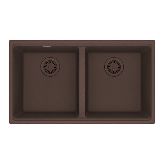 FRANKE MAG1201414-MOC Maris Undermount 31-in x 17.81-in Granite Double Bowl Kitchen Sink in Mocha In Mocha