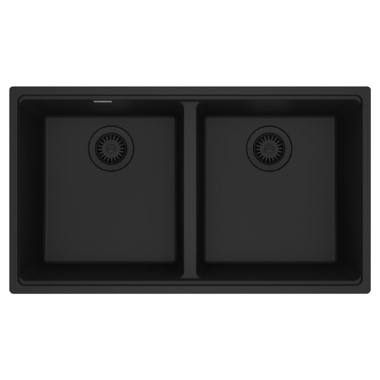 FRANKE MAG1201515-MBK Maris Undermount 33-in x 18.94-in Granite Double Bowl Kitchen Sink in Matte Black In Matte Black