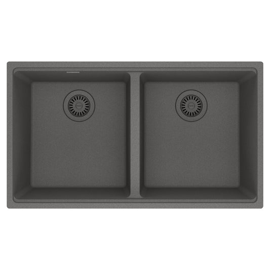 FRANKE MAG1201515-SHG Maris Undermount 33-in x 18.94-in Granite Double Bowl Kitchen Sink in Stone Grey In Stone Grey