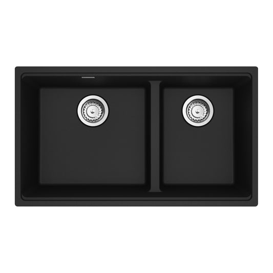 FRANKE MAG1601611LD-MBK-S Maris Undermount 31-in x 17.81-in Granite Double Bowl Kitchen Sink in Matte Black In Matte Black