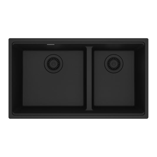 FRANKE MAG1601611LD-MBK Maris Undermount 31-in x 17.81-in Granite Double Bowl Kitchen Sink in Matte Black In Matte Black