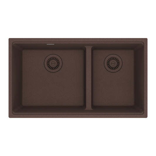 FRANKE MAG1601611LD-MOC Maris Undermount 31-in x 17.81-in Granite Double Bowl Kitchen Sink in Mocha In Mocha