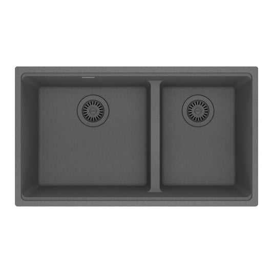 FRANKE MAG1601611LD-SHG Maris Undermount 31-in x 17.81-in Granite Double Bowl Kitchen Sink in Stone Grey In Stone Grey