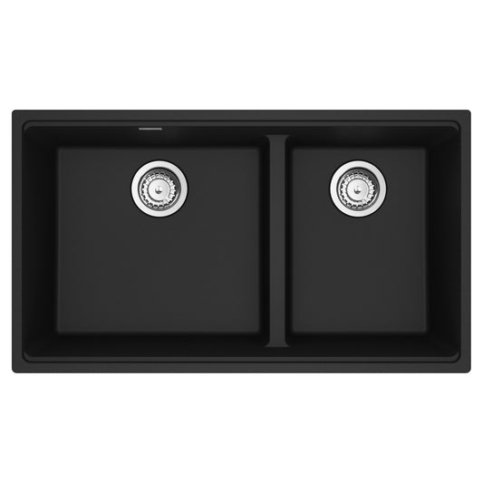 FRANKE MAG1601812LD-MBK-S Maris Undermount 33-in x 18.94-in Granite Double Bowl Kitchen Sink in Matte Black In Matte Black