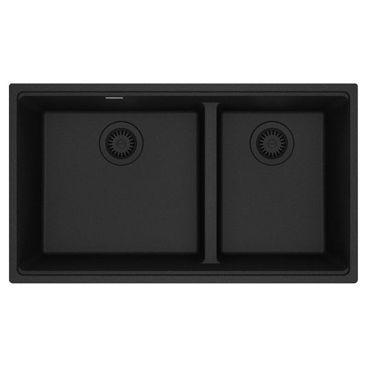 FRANKE MAG1601812LD-ONY Maris Undermount 33-in x 18.94-in Granite Double Bowl Kitchen Sink in Onyx In Onyx