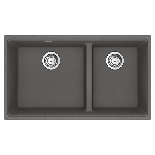 FRANKE MAG1601812LD-SHG-S Maris Undermount 33-in x 18.94-in Granite Double Bowl Kitchen Sink in Stone Grey In Stone Grey