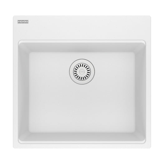 FRANKE MAG61020-PWT Maris Topmount 21.6-in x 20.8-in Granite Single Bowl Kitchen Sink in Polar White