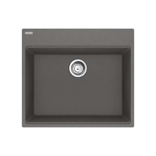 FRANKE MAG61023-SHG-S Maris Topmount 25-in x 22-in Granite Single Bowl Kitchen Sink in Stone Grey In Stone Grey