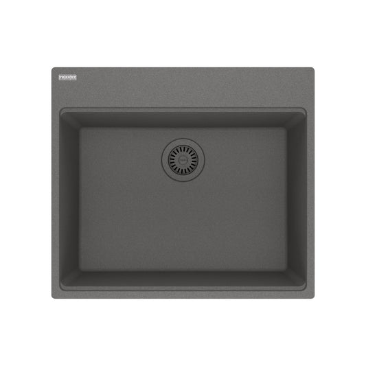 FRANKE MAG61023-SHG Maris Topmount 25-in x 22-in Granite Single Bowl Kitchen Sink in Stone Grey In Stone Grey