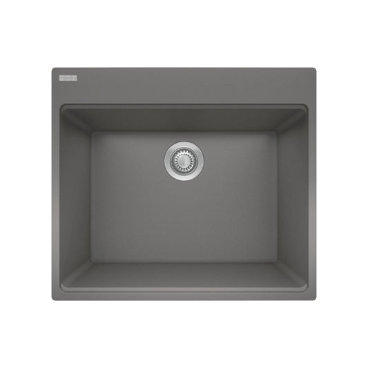 FRANKE MAG61023L-SHG-S Maris Dual Mount 25-in x 22-in Granite Dual Mount Single Bowl Laundry Sink in Stone Grey In Stone Grey