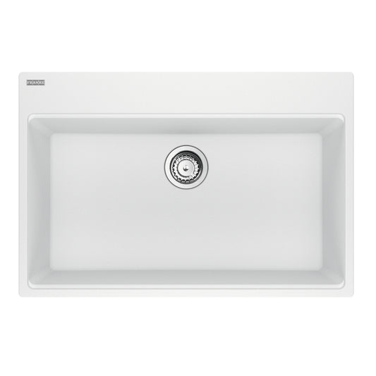 FRANKE MAG61031-PWT-S Maris Topmount 33-in x 22-in Granite Single Bowl Kitchen Sink in Polar White In Polar White