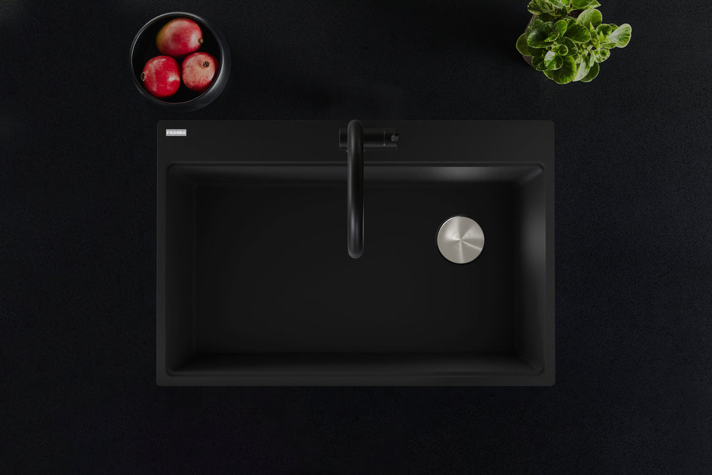 FRANKE MAG61031OW-MBK Maris Topmount 33-in x 22-in Granite Single Bowl Kitchen Sink in Matte Black In Matte Black
