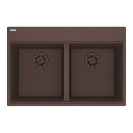 FRANKE MAG6201414-MOC Maris Topmount 31-in x 20.88-in Granite Double Bowl Kitchen Sink in Mocha In Mocha