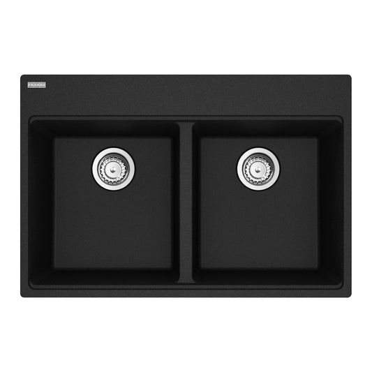 FRANKE MAG6201414-ONY-S Maris Topmount 31-in x 20.88-in Granite Double Bowl Kitchen Sink in Onyx In Onyx