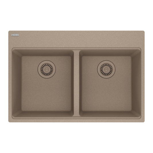 FRANKE MAG6201414-OYS Maris Topmount 31-in x 20.88-in Granite Double Bowl Kitchen Sink in Oyster In Oyster