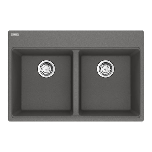 FRANKE MAG6201414-SHG-S Maris Topmount 31-in x 20.88-in Granite Double Bowl Kitchen Sink in Stone Grey In Stone Grey