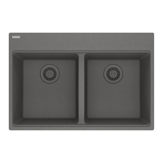 FRANKE MAG6201414-SHG Maris Topmount 31-in x 20.88-in Granite Double Bowl Kitchen Sink in Stone Grey In Stone Grey