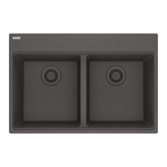 FRANKE MAG6201414-SLG Maris Topmount 31-in x 20.88-in Granite Double Bowl Kitchen Sink in Slate Grey