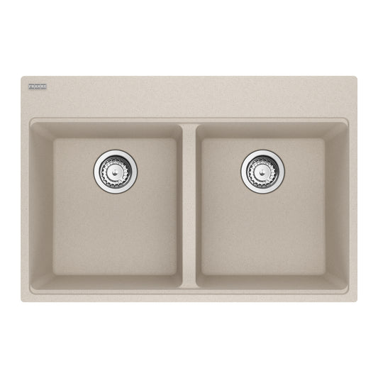 FRANKE MAG6201515-CHA-S Maris Topmount 33-in x 22-in Granite Double Bowl Kitchen Sink in Champagne In Champagne