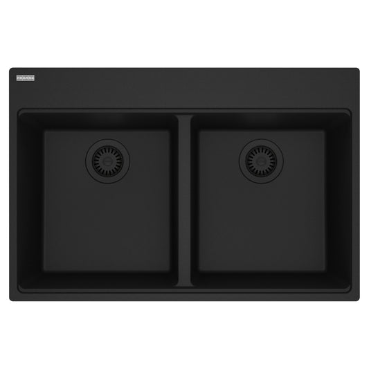 FRANKE MAG6201515-MBK Maris Topmount 33-in x 22-in Granite Double Bowl Kitchen Sink in Matte Black In Matte Black