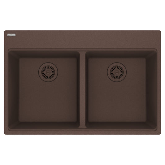 FRANKE MAG6201515-MOC Maris Topmount 33-in x 22-in Granite Double Bowl Kitchen Sink in Mocha In Mocha