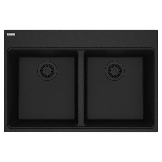 FRANKE MAG6201515-ONY Maris Topmount 33-in x 22-in Granite Double Bowl Kitchen Sink in Onyx In Onyx