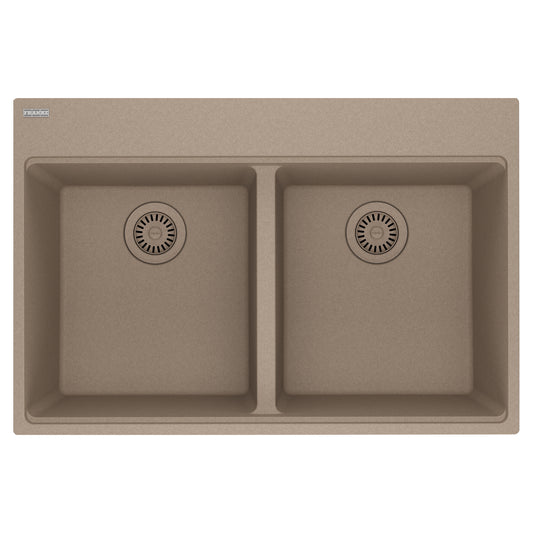 FRANKE MAG6201515-OYS Maris Topmount 33-in x 22-in Granite Double Bowl Kitchen Sink in Oyster In Oyster