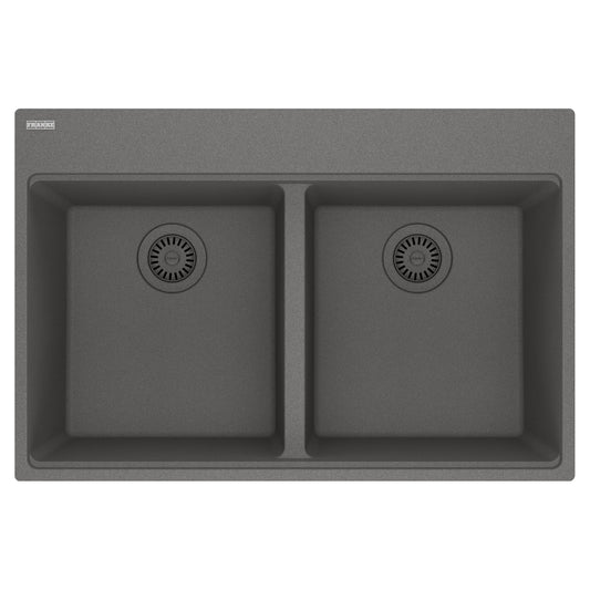 FRANKE MAG6201515-SHG Maris Topmount 33-in x 22-in Granite Double Bowl Kitchen Sink in Stone Grey In Stone Grey