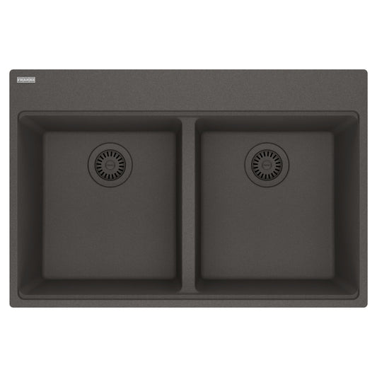 FRANKE MAG6201515-SLG Maris Topmount 33-in x 22-in Granite Double Bowl Kitchen Sink in Slate Grey