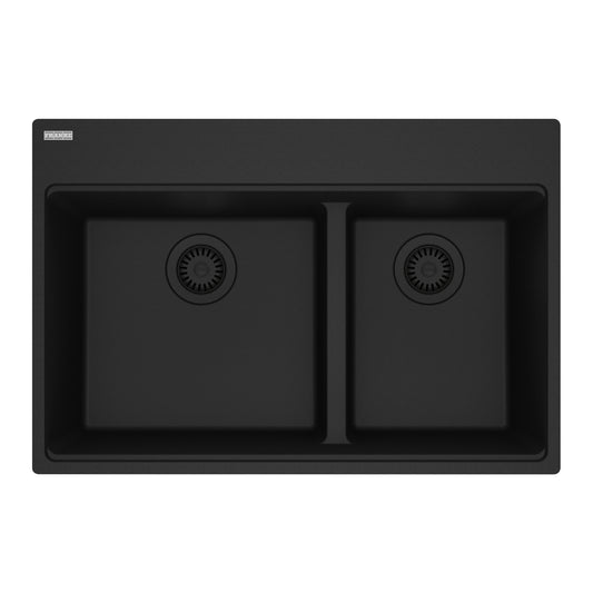 FRANKE MAG6601611LD-MBK Maris Topmount 31-in x 20.9-in Granite Double Bowl Kitchen Sink in Matte Black In Matte Black