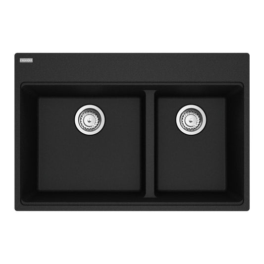 FRANKE MAG6601611LD-ONY-S Maris Topmount 31-in x 20.9-in Granite Double Bowl Kitchen Sink in Onyx In Onyx