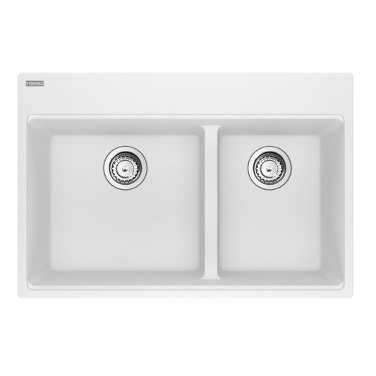 FRANKE MAG6601611LD-PWT-S Maris Topmount 31-in x 20.9-in Granite Double Bowl Kitchen Sink in Polar White In Polar White