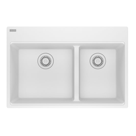 FRANKE MAG6601611LD-PWT Maris Topmount 31-in x 20.9-in Granite Double Bowl Kitchen Sink in Polar White In Polar White