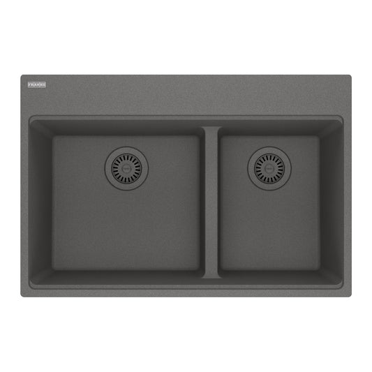 FRANKE MAG6601611LD-SHG Maris Topmount 31-in x 20.9-in Granite Double Bowl Kitchen Sink in Stone Grey In Stone Grey