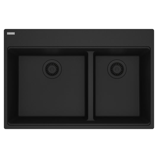 FRANKE MAG6601812LD-MBK Maris Topmount 33-in x 22-in Granite Double Bowl Kitchen Sink in Matte Black In Matte Black