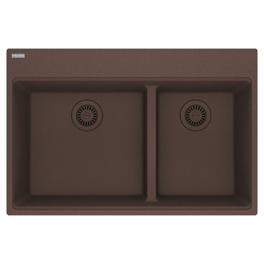 FRANKE MAG6601812LD-MOC Maris Topmount 33-in x 22-in Granite Double Bowl Kitchen Sink in Mocha In Mocha