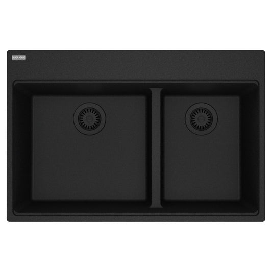 FRANKE MAG6601812LD-ONY Maris Topmount 33-in x 22-in Granite Double Bowl Kitchen Sink in Onyx In Onyx