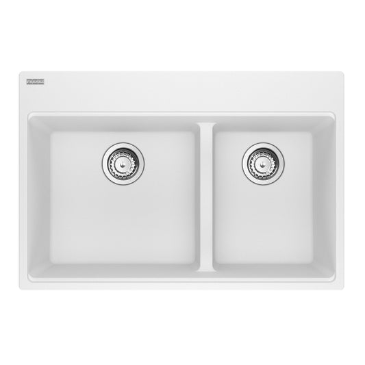 FRANKE MAG6601812LD-PWT-S Maris Topmount 33-in x 22-in Granite Double Bowl Kitchen Sink in Polar White In Polar White