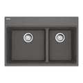 FRANKE MAG6601812LD-SHG-S Maris Topmount 33-in x 22-in Granite Double Bowl Kitchen Sink in Stone Grey In Stone Grey