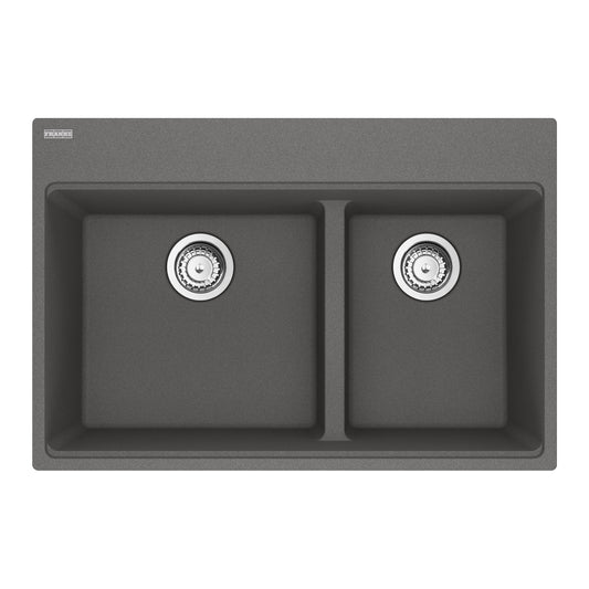 FRANKE MAG6601812LD-SHG-S Maris Topmount 33-in x 22-in Granite Double Bowl Kitchen Sink in Stone Grey In Stone Grey