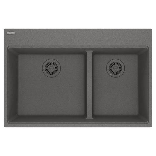 FRANKE MAG6601812LD-SHG Maris Topmount 33-in x 22-in Granite Double Bowl Kitchen Sink in Stone Grey In Stone Grey