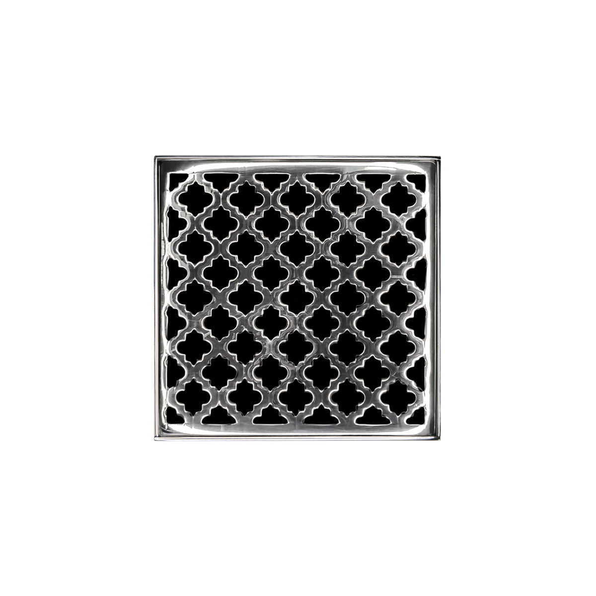 INFINITY DRAIN MD 4-2A PS MD 4 4" x 4" MD 4 Complete Kit with Moor Pattern Decorative Plate in Polished Stainless with ABS Drain Body, 2" Outlet