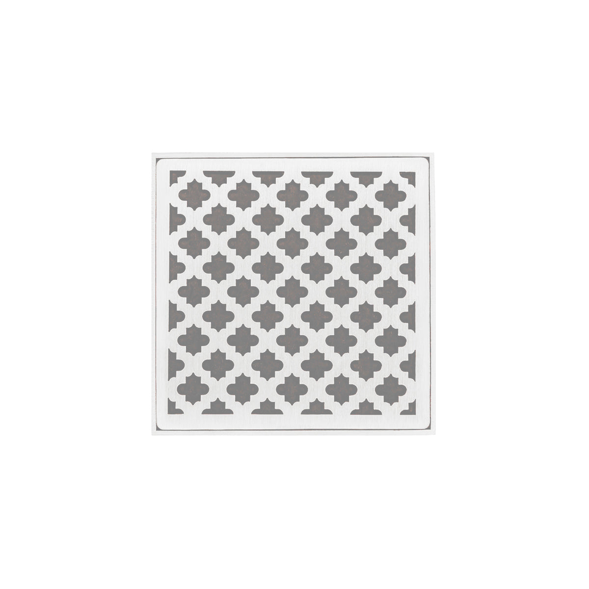 INFINITY DRAIN MD 4-2H MW MD 4 4" x 4" MD 4 Complete Kit with Moor Pattern Decorative Plate in Matte White with Cast Iron Drain Body for Hot Mop, 2" Outlet