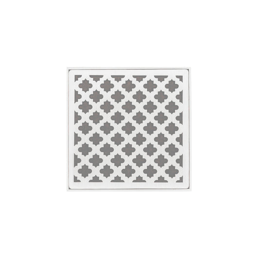 INFINITY DRAIN MD 4-2H MW MD 4 4" x 4" MD 4 Complete Kit with Moor Pattern Decorative Plate in Matte White with Cast Iron Drain Body for Hot Mop, 2" Outlet