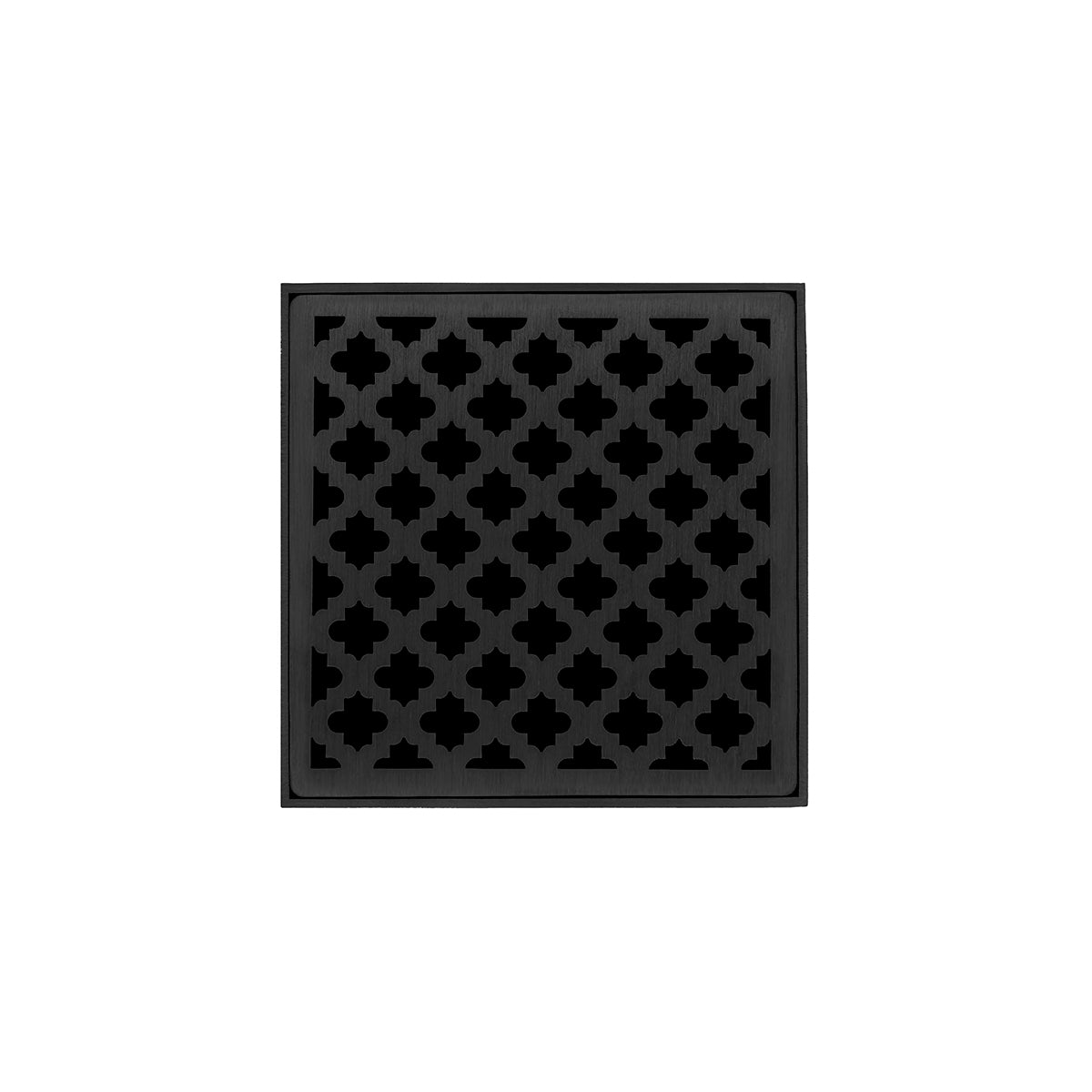 INFINITY DRAIN MD 4-2I BK MD 4 4" x 4" MD 4 Complete Kit with Moor Pattern Decorative Plate in Matte Black with Cast Iron Drain Body, 2" Outlet