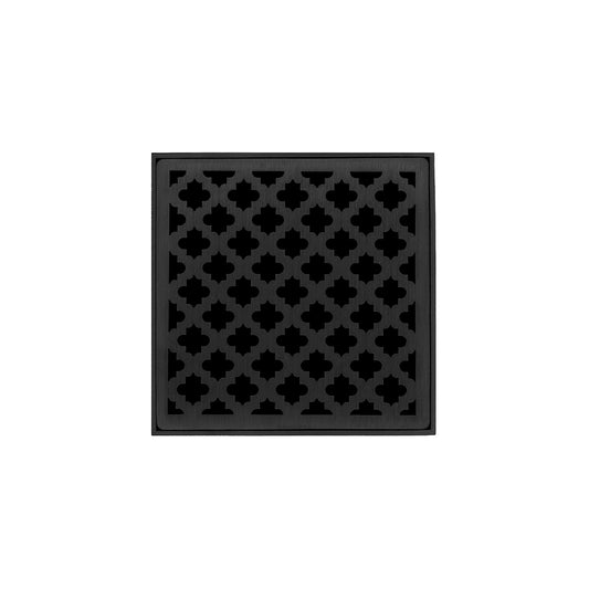INFINITY DRAIN MD 4-2I BK MD 4 4" x 4" MD 4 Complete Kit with Moor Pattern Decorative Plate in Matte Black with Cast Iron Drain Body, 2" Outlet
