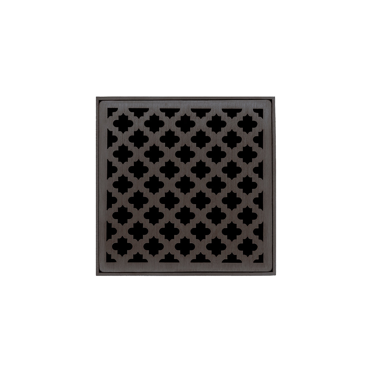 INFINITY DRAIN MD 4-2I ORB MD 4 4" x 4" MD 4 Complete Kit with Moor Pattern Decorative Plate in Oil Rubbed Bronze with Cast Iron Drain Body, 2" Outlet