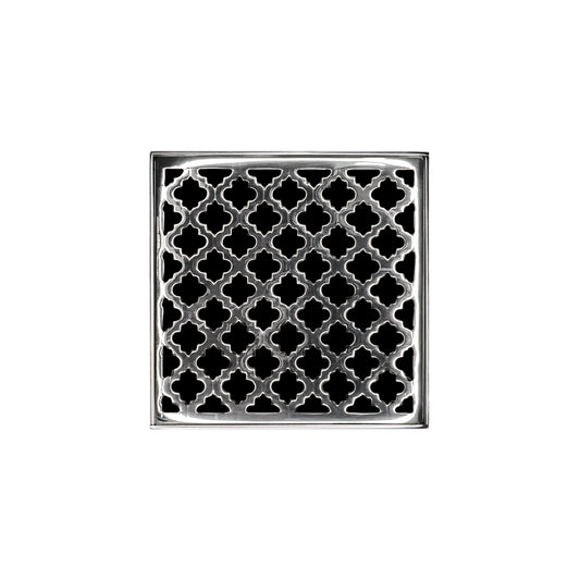 INFINITY DRAIN MD 5-2H PS MD 5 5" x 5" MD 5 Complete Kit with Moor Pattern Decorative Plate in Polished Stainless with Cast Iron Drain Body for Hot Mop, 2" Outlet