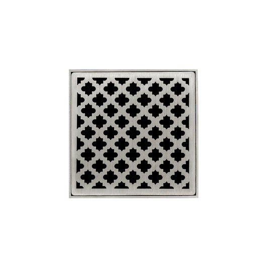 INFINITY DRAIN MD 5-2I SS MD 5 5" x 5" MD 5 Complete Kit with Moor Pattern Decorative Plate in Satin Stainless with Cast Iron Drain Body, 2" Outlet